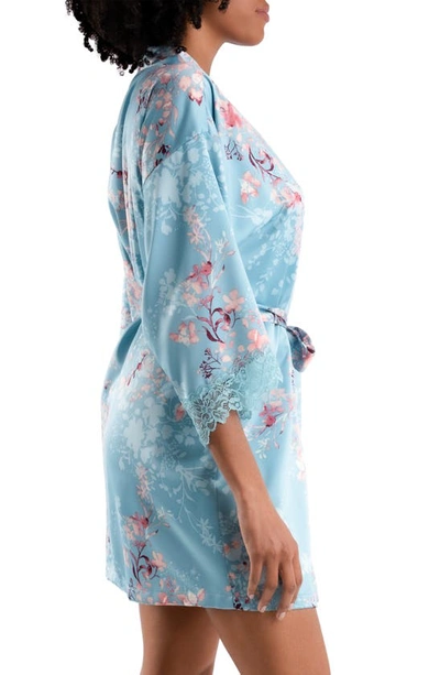 Shop In Bloom By Jonquil Fernwood Floral Satin Wrap Robe In Adriatic Blue
