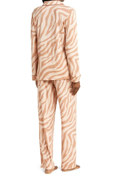 Shop Nordstrom Moonlight Eco Long Sleeve Knit Pajamas In Tan Mocha Sleepy Zebra
