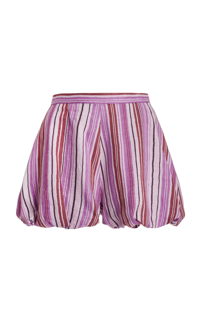 Shop Lisa Marie Fernandez Pouf Tufted Linen-blend Shorts In Stripe