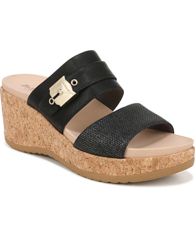Shop Dr. Scholl's Women's Cali Vibe Slide Wedge Sandals In Black Faux Leather