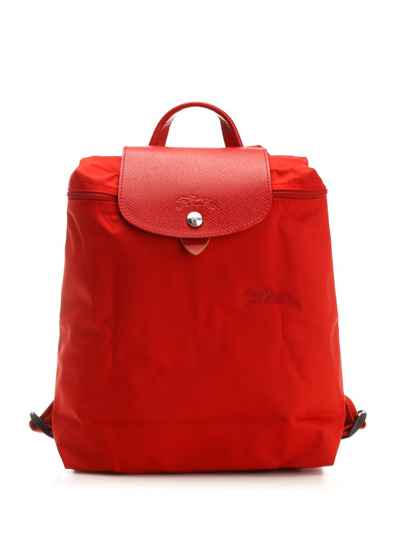 Shop Longchamp Le Pliage Logo Embossed Zipped Backpack In Red