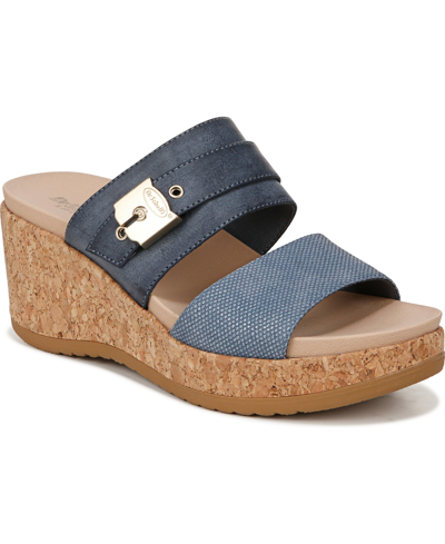 Shop Dr. Scholl's Women's Cali Vibe Slide Wedge Sandals In Summer Blue Faux Leather