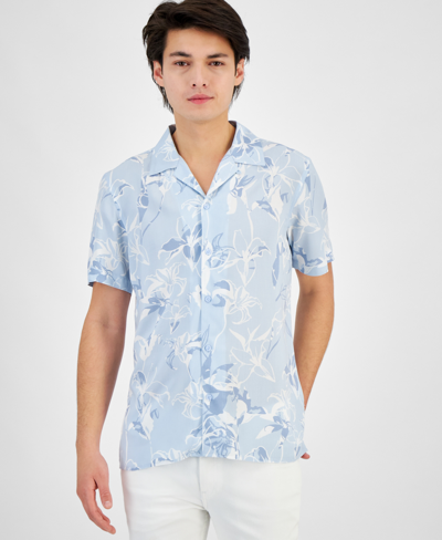 Shop Inc International Concepts Men's Lily Bloom Regular-fit Floral-print Button-down Camp Shirt, Created For Macy's In Croquis