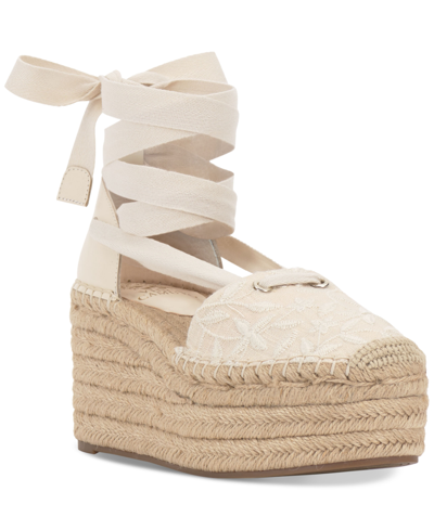 Shop Vince Camuto Women's Tishea Lace-up Espadrille Wedge Sandals In Creamy White