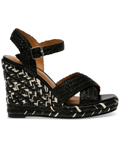 Shop Dv Dolce Vita Women's Herd Ankle-strap Espadrille Wedge Sandals In Black Raffia