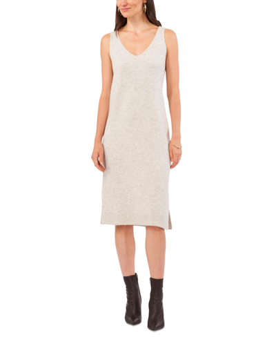 Shop Vince Camuto Women's V-neck Sleeveless Sweater Dress In Silver Heather