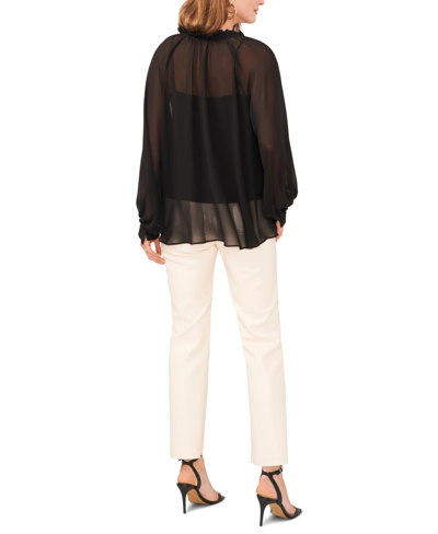Shop Vince Camuto Women's Ruffled Neck Long Balloon Sleeve Top In Rich Black