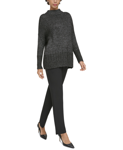 Shop Donna Karan Women's Oversized Mock-neck Pullover Sweater In Silver,black