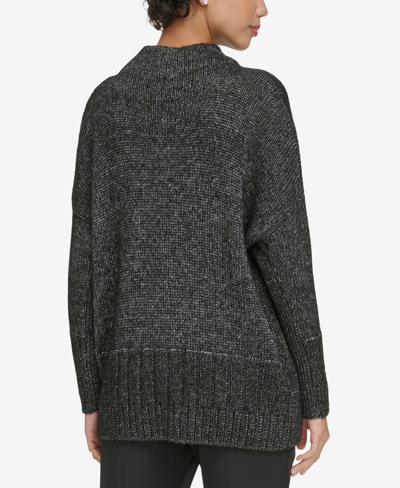 Shop Donna Karan Women's Oversized Mock-neck Pullover Sweater In Silver,black