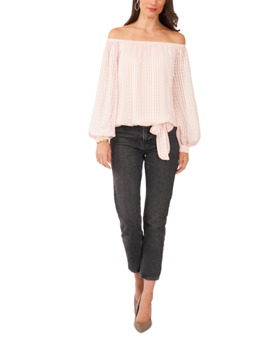 Shop Vince Camuto Women's Off The Shoulder Tie Sleeve Top In Apricot Illusion
