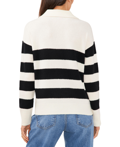 Shop Vince Camuto Women's Wide-stripe Polo-collar Sweater In Antiq White