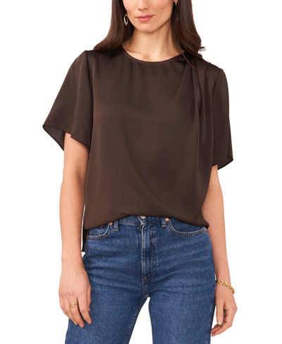 Shop Vince Camuto Women's Crewneck Flutter-sleeve Top In Rich Chocolate