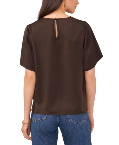 Shop Vince Camuto Women's Crewneck Flutter-sleeve Top In Rich Chocolate