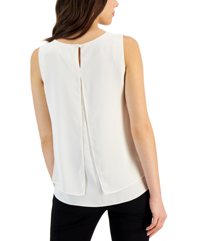 Shop Anne Klein Women's Scoop-neck Sleeveless Double-layered Top In Anne White