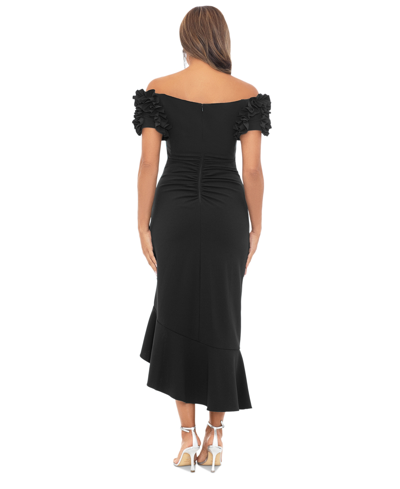 Shop Xscape Petite Off-the-shoulder Ruffle-sleeve Midi Dress In Black