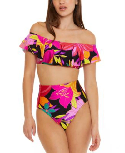 Shop Trina Turk Womens Solar Floral Ruffled Off The Shoulder Bikini Top Bottoms In Multi
