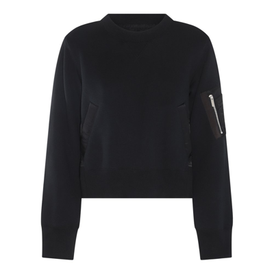 Shop Sacai Panelled Crewneck Pleated Sweatshirt In Black