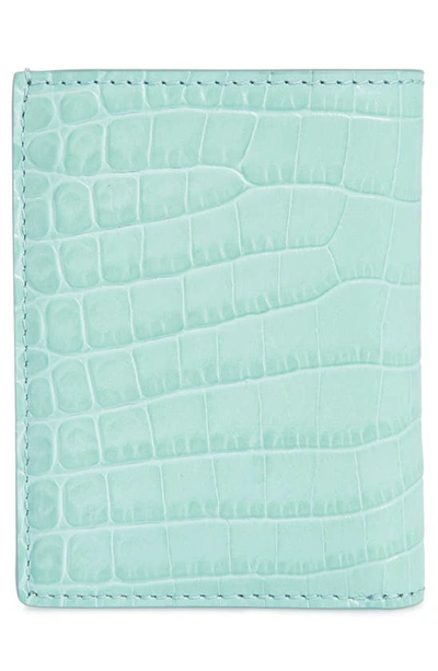 Shop Tom Ford T-line Croc Embossed Leather Bifold Card Case In Turquoise