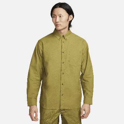 Shop Nike Men's Life Long-sleeve Oxford Button-down Shirt In Green