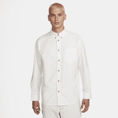 Shop Nike Men's Life Long-sleeve Oxford Button-down Shirt In White