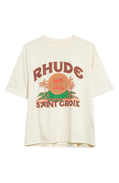 Shop Rhude Saint Croix Cotton Logo Graphic T-shirt In Vintage White