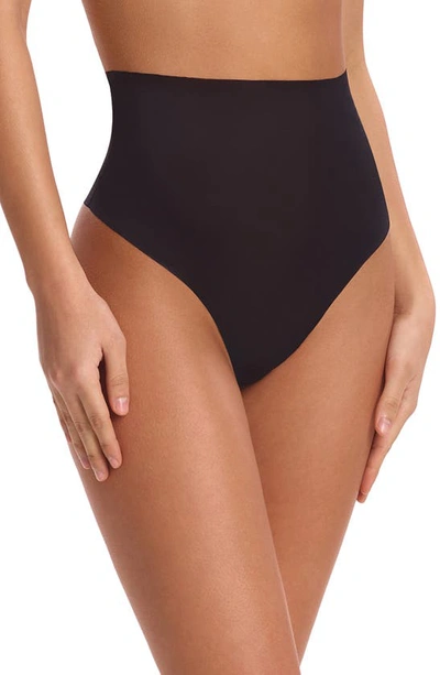 Shop Commando Feather Light Control High Waist Thong In Black