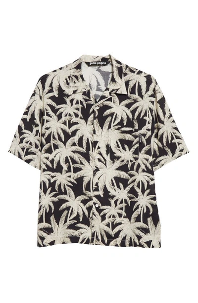 Shop Palm Angels Palm Print Camp Shirt In Black Off White