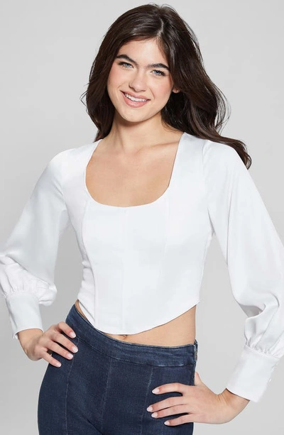 Shop Guess Isabel Long Sleeve Corset Top In White