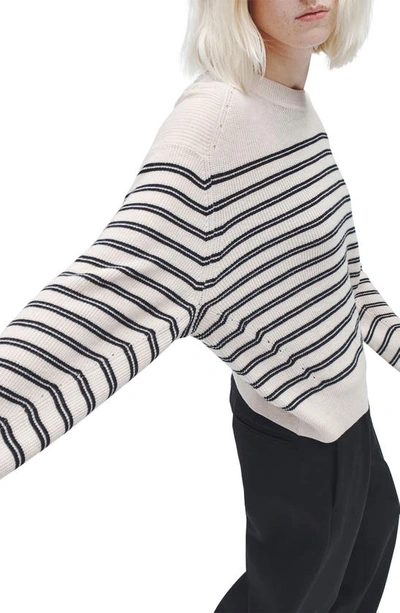 Shop Rag & Bone Bree Stripe Rib Crewneck Sweater In Turtle Dove Multi