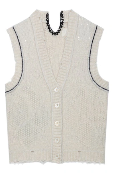 Shop Zadig & Voltaire Karry Distressed Argyle Detail Sweater Vest In Ecru