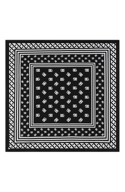 Shop Dolce & Gabbana Logo Print Silk Twill Square Scarf In Blackprint