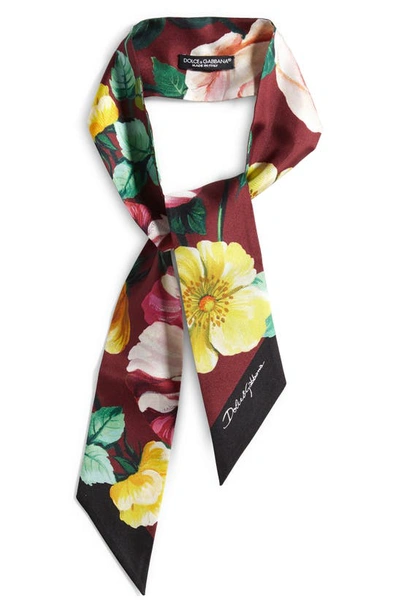 Shop Dolce & Gabbana Floral Print Silk Twilly Scarf In Dk Red Prt