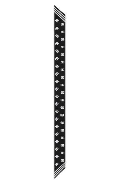 Shop Dolce & Gabbana Logo Print Polka Dot Reversible Silk Twilly Scarf In Black Prt