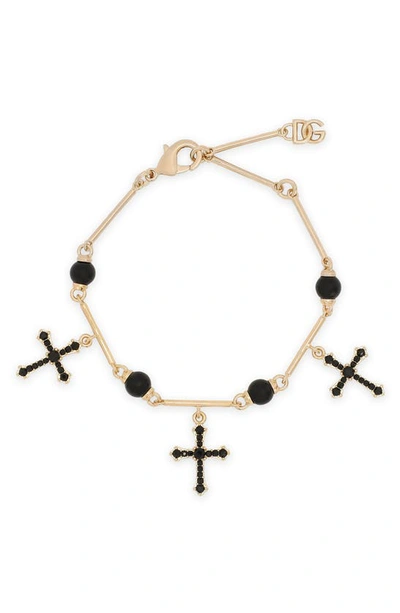 Shop Dolce & Gabbana Dolce&gabbana Dna Crystal Cross Charm Bracelet In Gold