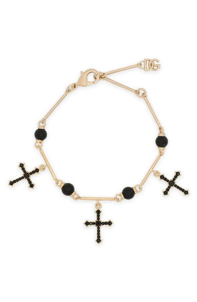 Dolce & Gabbana Dolce&gabbana Dna Crystal Cross Charm Bracelet In Gold
