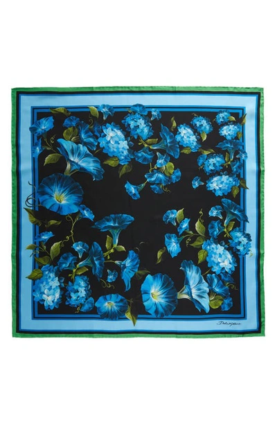 Shop Dolce & Gabbana Floral Print Silk Twill Square Scarf In Black Print Blue