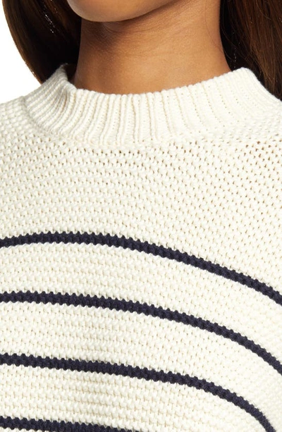 Shop Alex Mill Stripe Button Back Cotton Crewneck Sweater In Ivory/ Dark Navy