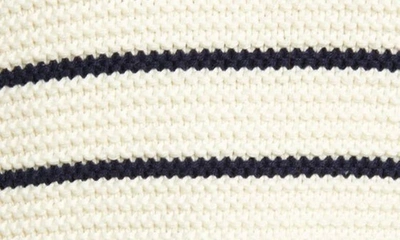 Shop Alex Mill Stripe Button Back Cotton Crewneck Sweater In Ivory/ Dark Navy