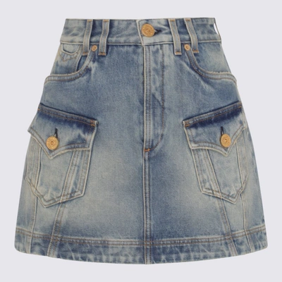 Shop Balmain Skirts In Bleu Jean