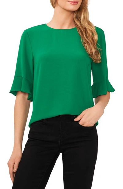 Cece Puff Sleeve Mixed Media Top In Green