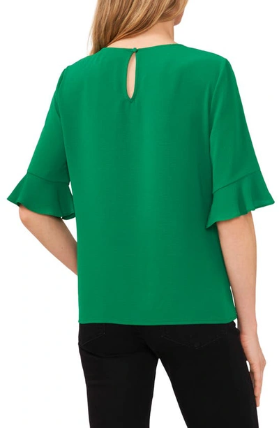 Cece Puff Sleeve Mixed Media Top In Green
