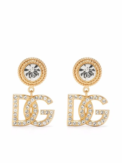 Shop Dolce & Gabbana Earrings With Crystals In Grey