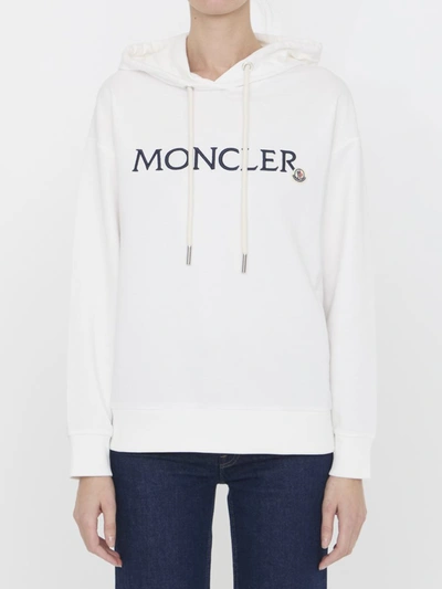 Shop Moncler Logo Hoodie In White