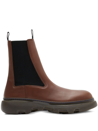 Shop Burberry Brown Creeper Leather Chelsea Boots