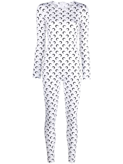 Shop Marine Serre White Crescent Moon-print Jumpsuit