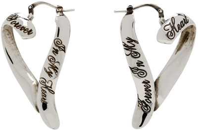 Shop Acne Studios Silver Heart Hoop Earrings In Bwf Antique Silver