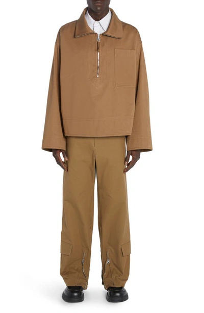 Bottega Veneta Cotton Gabardine Half Zip Jacket In Dark Sand