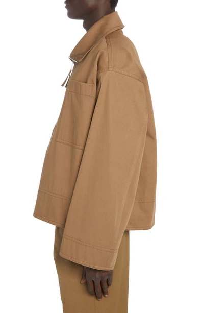 Bottega Veneta Cotton Gabardine Half Zip Jacket In Dark Sand