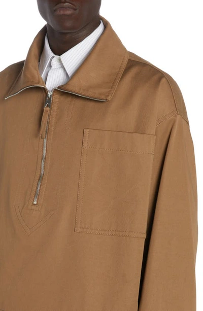 Bottega Veneta Cotton Gabardine Half Zip Jacket In Dark Sand