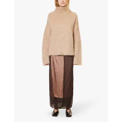 Shop Uma Wang Womens Tan Roll-neck Brushed-texture Alpaca Wool-blend Knitted Jumper